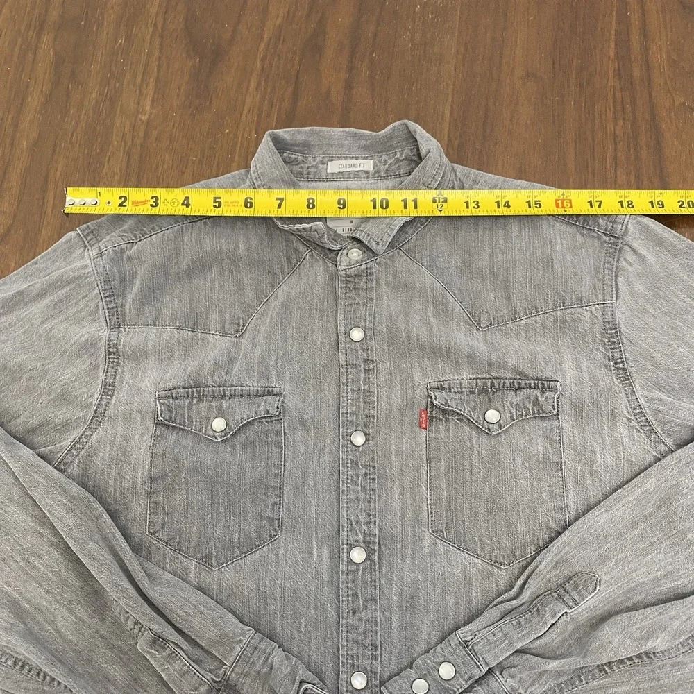 Levis Sawtooth Pearl Snap Shirt Medium Gray Button Up Casual Workwear